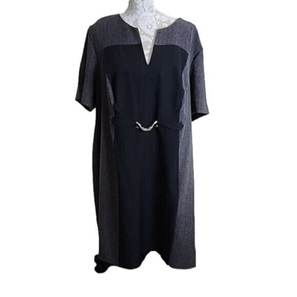Connected Apparel Dress Knee Length Short Sleeve Black Gray Women's 24W - Picture 1 of 6